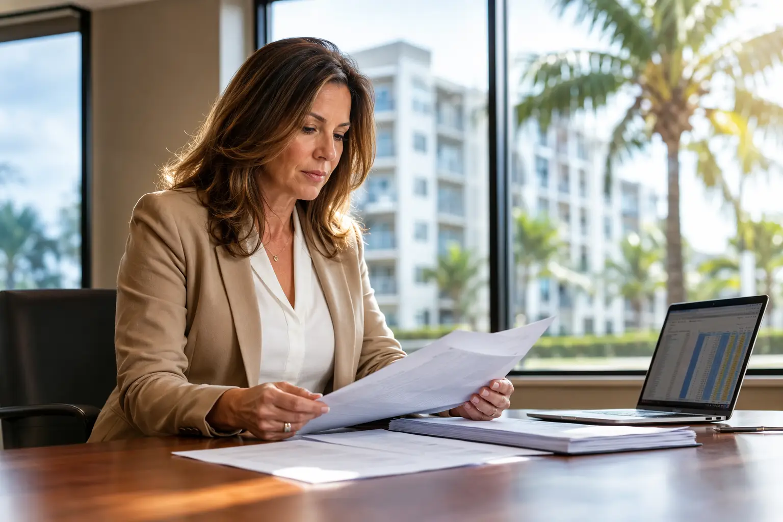 Building property manager in Pompano Beach FL reviewing elevator code violation penalty notices and daily fine schedules, assessing compliance costs for a Florida residential property.