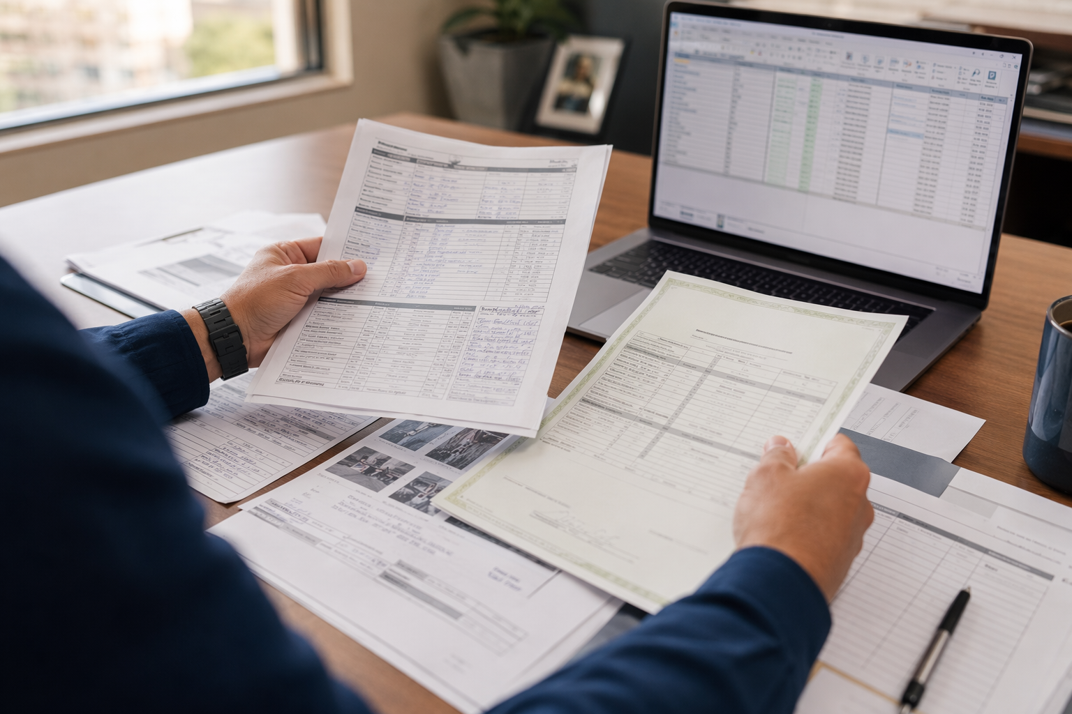 Building manager reviewing elevator inspection certificates and maintenance documentation to ensure compliance before a Florida elevator inspection