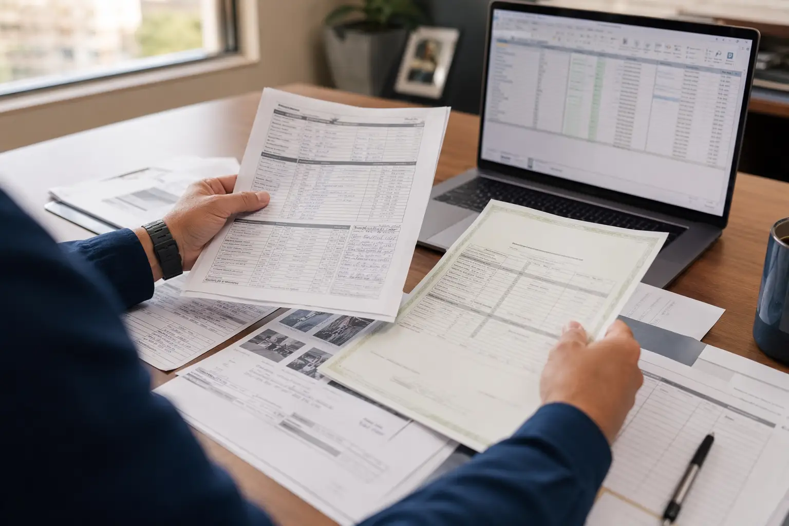Building manager reviewing elevator inspection certificates and maintenance documentation to ensure compliance before a Florida elevator inspection