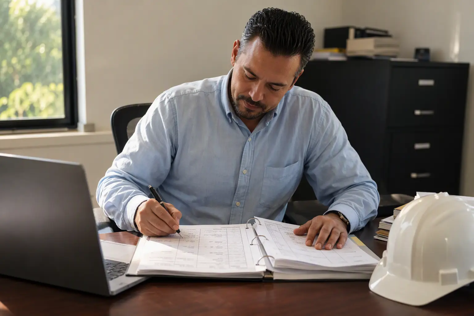 Florida school facilities manager reviewing elevator preventive maintenance logs and service records required for DBPR elevator compliance documentation