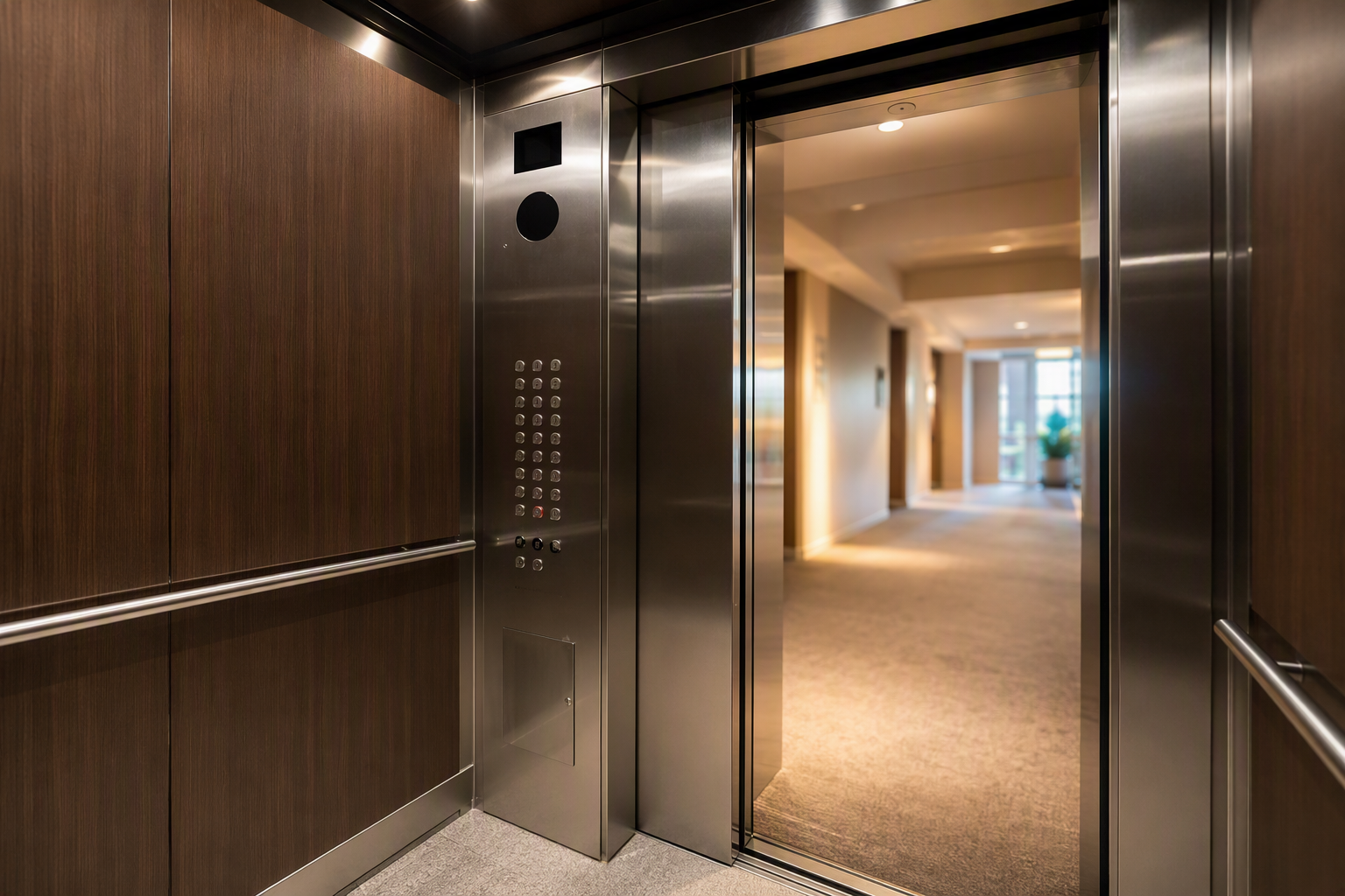 Modern commercial elevator cab interior in a Florida mid-rise building representing the equipment types covered in elevator industry safety and compliance statistics 2025