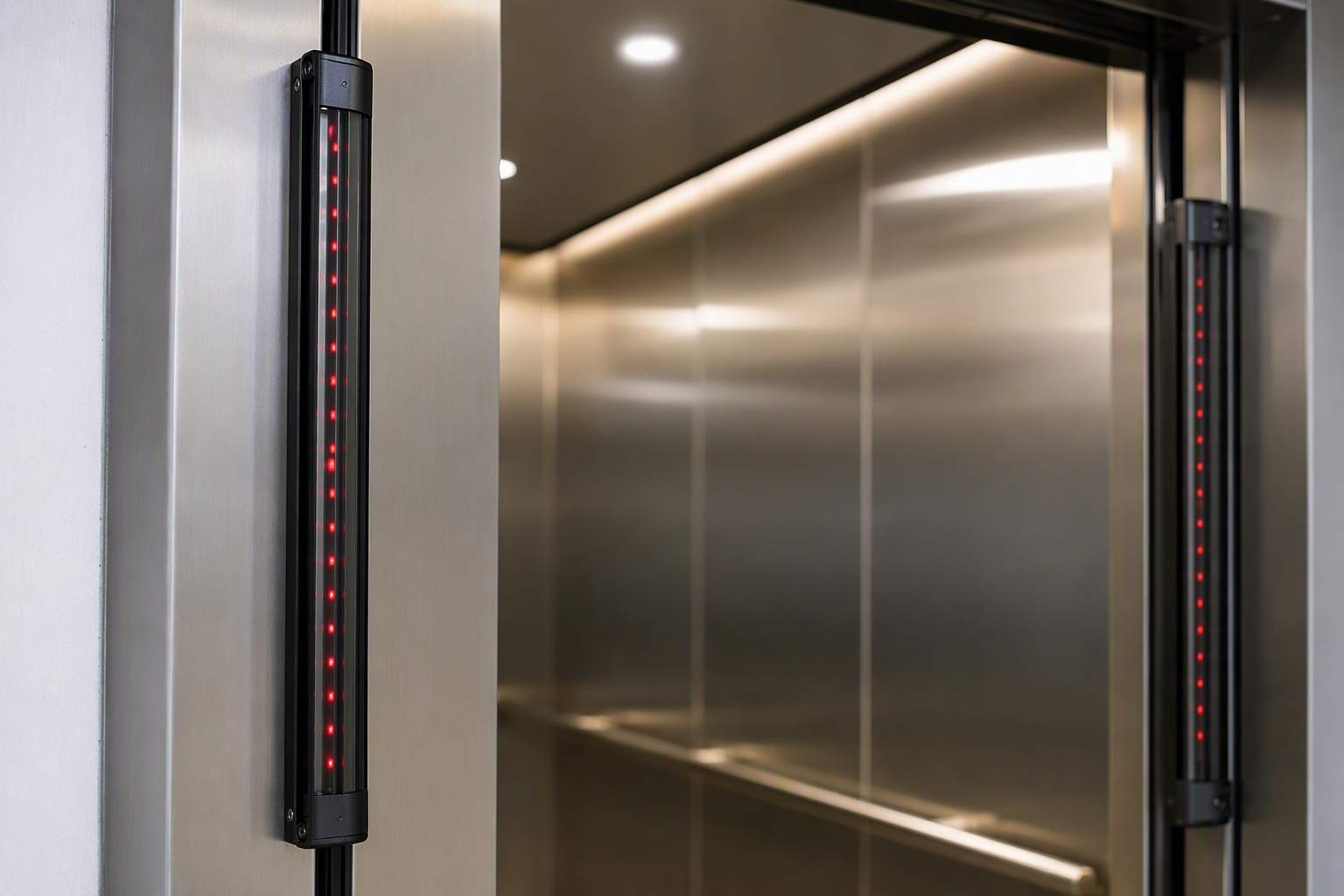 Light-curtain door reopening device installed on a Florida apartment elevator as part of ASME A17.3 door safety code upgrade during modernization